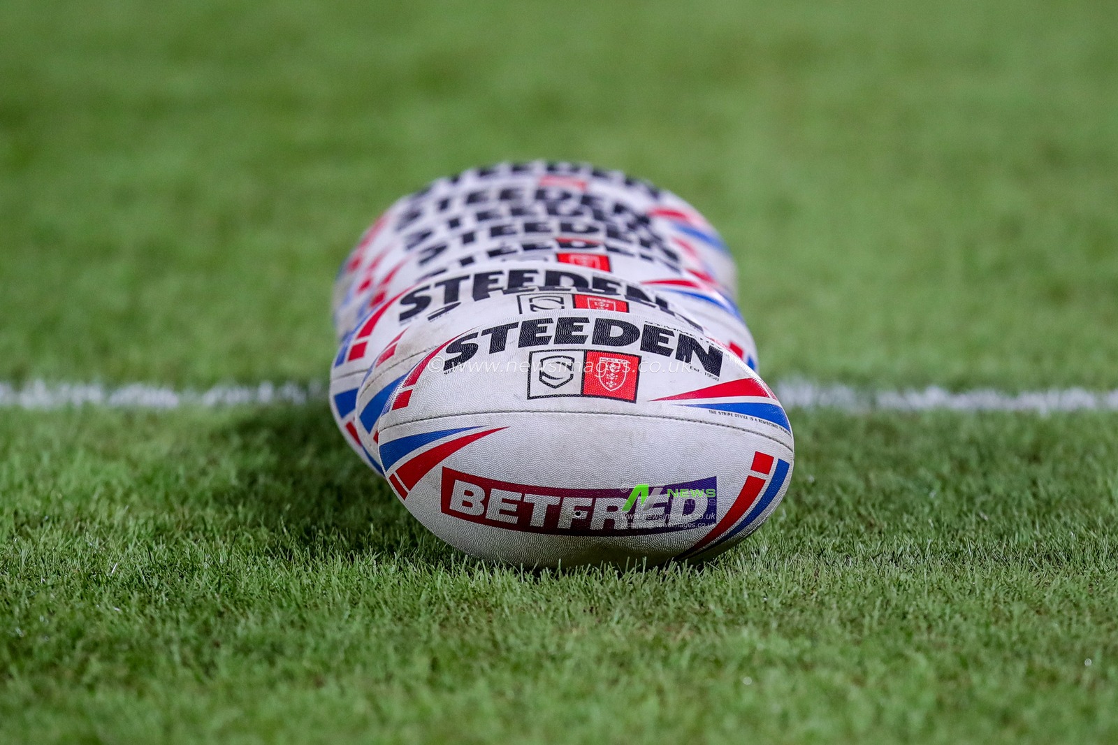 A Steeden rugby ball with the Hull KR badge on it ahead of the Betfred Super League Round 6 match Wakefield Trinity vs Hull KR at The Be Well Support Stadium, Wakefield, United Kingdom, 24th March 2023

(Photo by James Heaton/News Images)