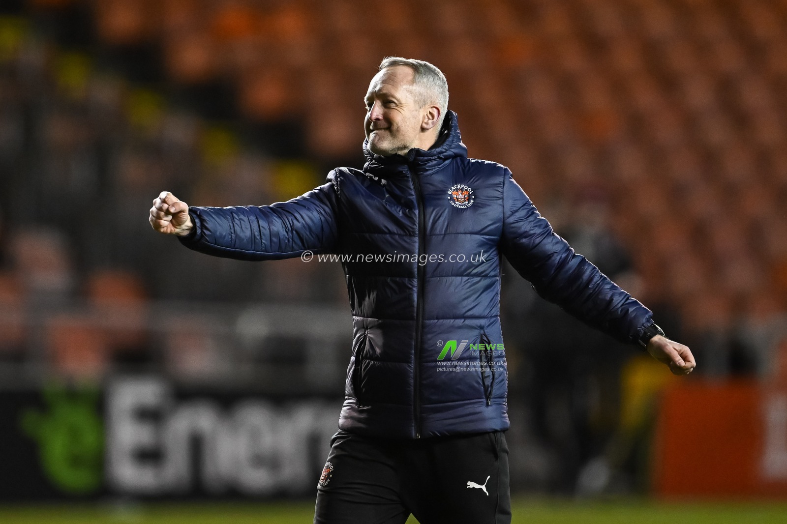 Neil Critchley Manager of Blackpool celebrates with the fans after the Sky Bet League 1 match Blackpool vs Exeter City at Bloomfield Road, Blackpool, United Kingdom, 13th January 2024

(Photo by Craig Thomas/News Images)