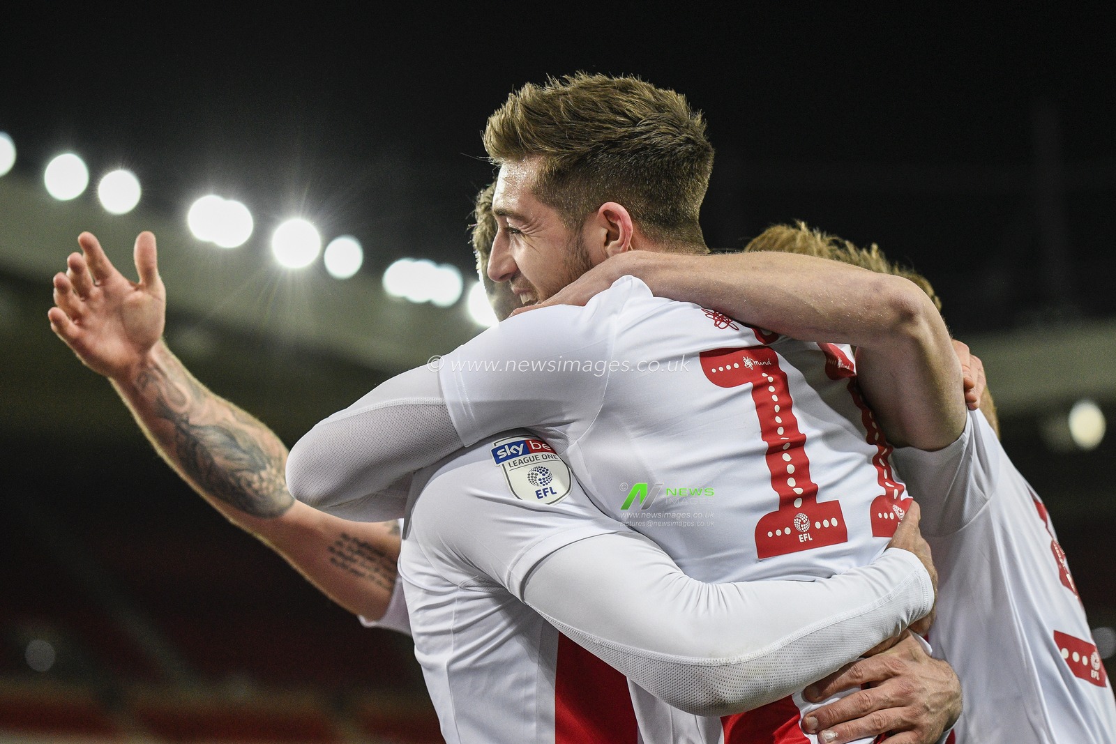 11th February 2020, Stadium Of Light, Sunderland, England; Sky Bet League 1, Sunderland v Rochdale : Lynden Gooch (11) of Sunderland celebrates his goal with his team mates after scoring to make it 1-0