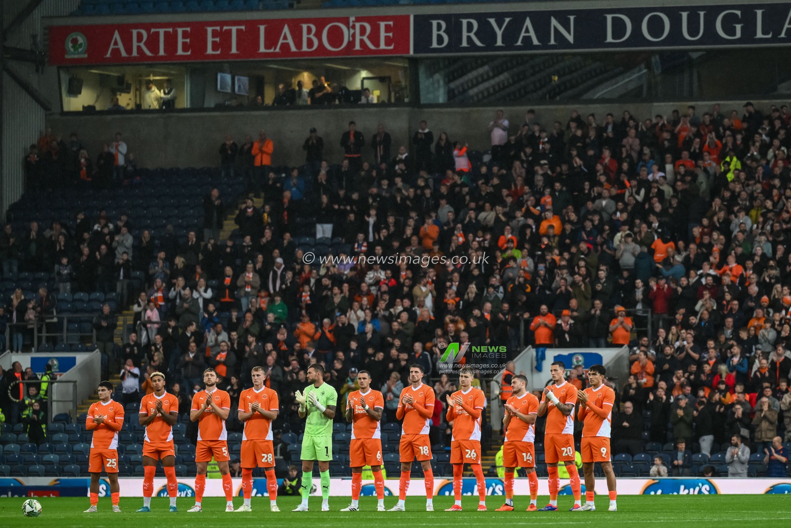 Blackpool players during the minutes applause in tribute to the late Sven-GÃ¶ran Eriksson during the Carabao Cup match Blackburn Rovers vs Blackpool at Ewood Park, Blackburn, United Kingdom, 27th August 2024

(Photo by Craig Thomas/News Images)