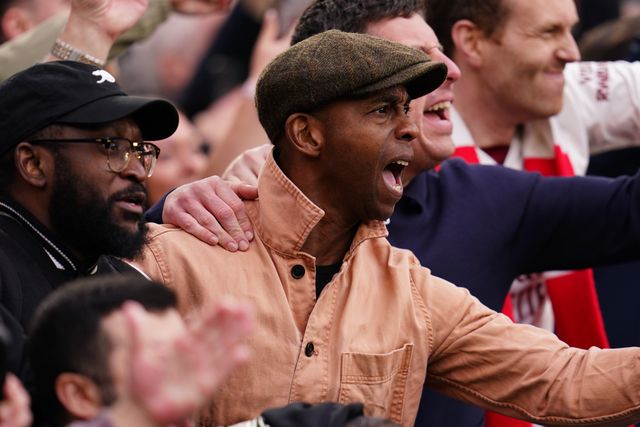 Arsenal fans celebrate crucial win during the Premier League match West Ham United vs Arsenal at London Stadium, London, United Kingdom on 10 May 2026

(Photo by Harvey Murphy/News Images)