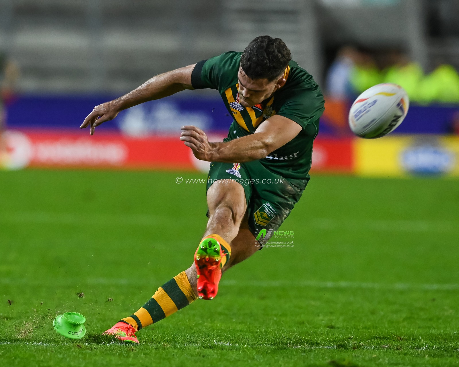 Nathan Cleary of Australia converts his sides try during the Rugby League World Cup 2021 match Australia vs Italy at Totally Wicked Stadium, St Helens, United Kingdom, 29th October 2022

(Photo by Craig Thomas/News Images)