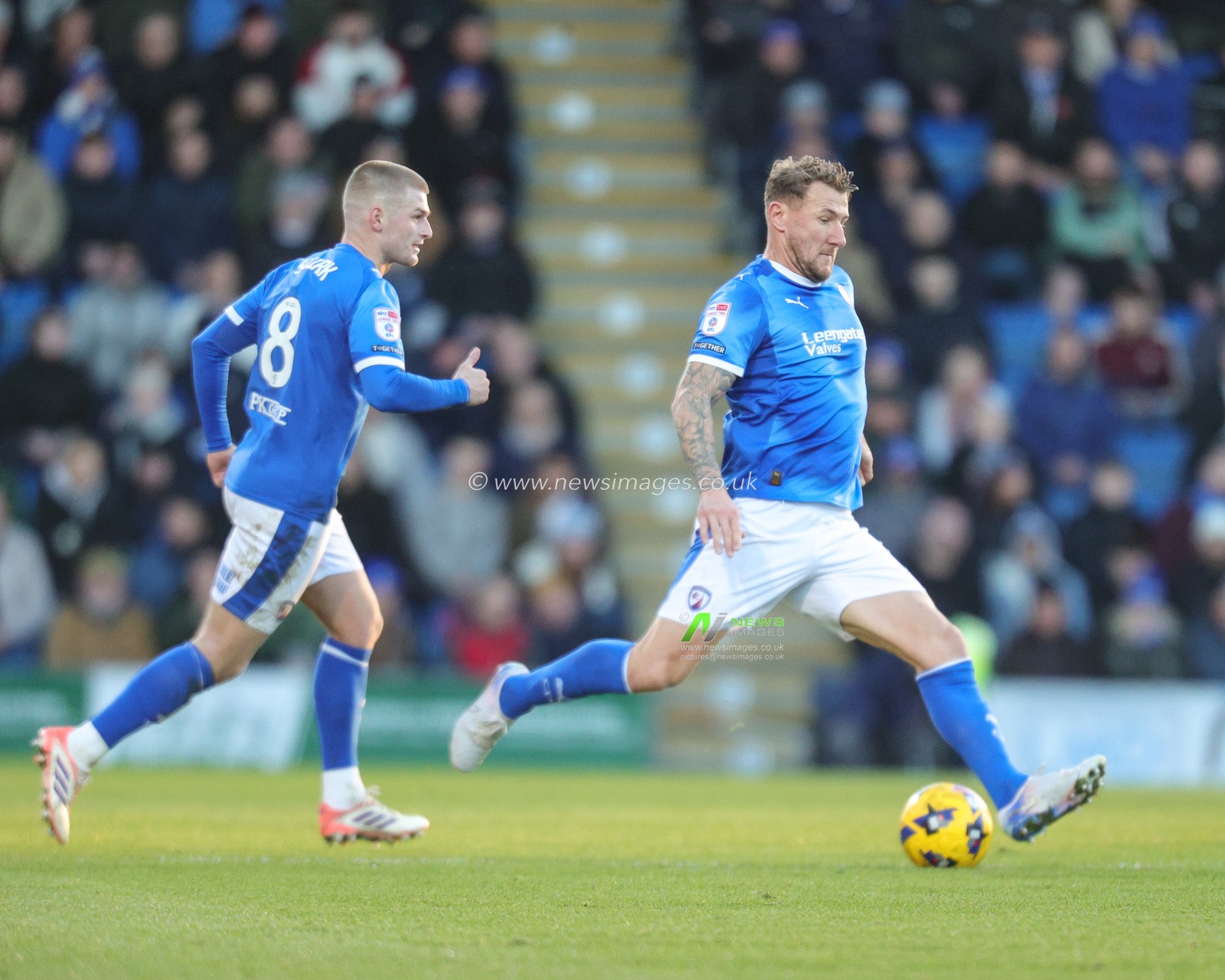 Kyle McFadzean of Chesterfield passes the ball during the Sky Bet League 2 match Chesterfield vs Notts County at SMH Group Stadium, Chesterfield, United Kingdom, 26th December 2025

(Photo by Richard Bierton/News Images)

*** GER AUT SUI OUT ***