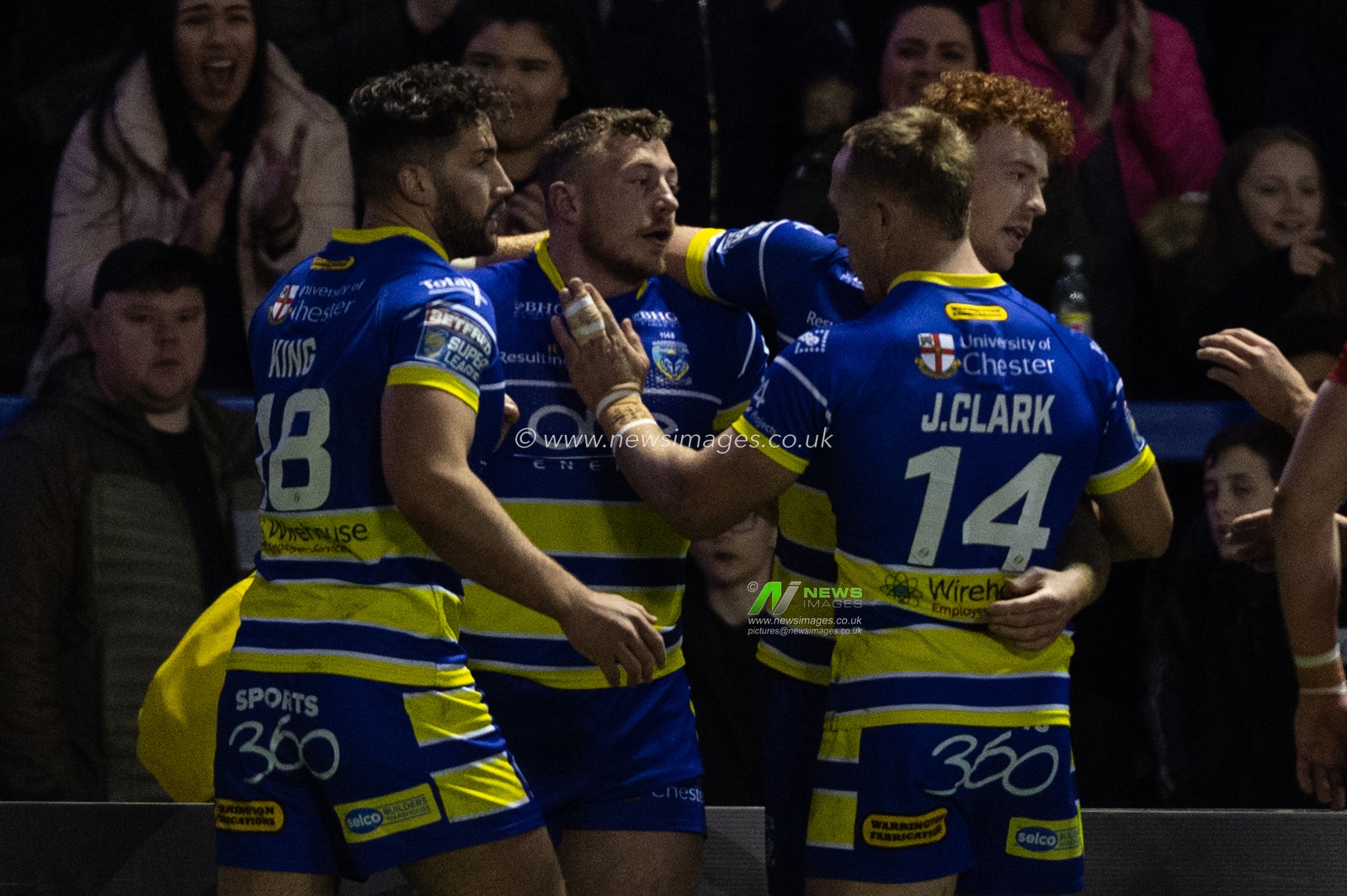 5th April 2019 , Halliwell Jones Stadium, Warrington, England;  Betfred Super League, Round 9, Warrington Wolves vs London Broncos ; Josh Charnley of Warrington Wolves celebrates his try

Credit: Richard Long/News Images