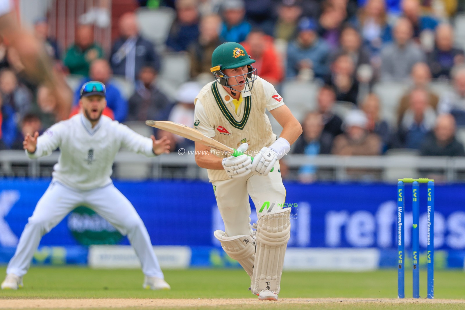 Marnus Labuschagne of Australia running between the wickets during the LV= Insurance Ashes Test Series Fourth Test Day Four match England vs Australia at Old Trafford, Manchester, United Kingdom, 22nd July 2023

(Photo by Conor Molloy/News Images)