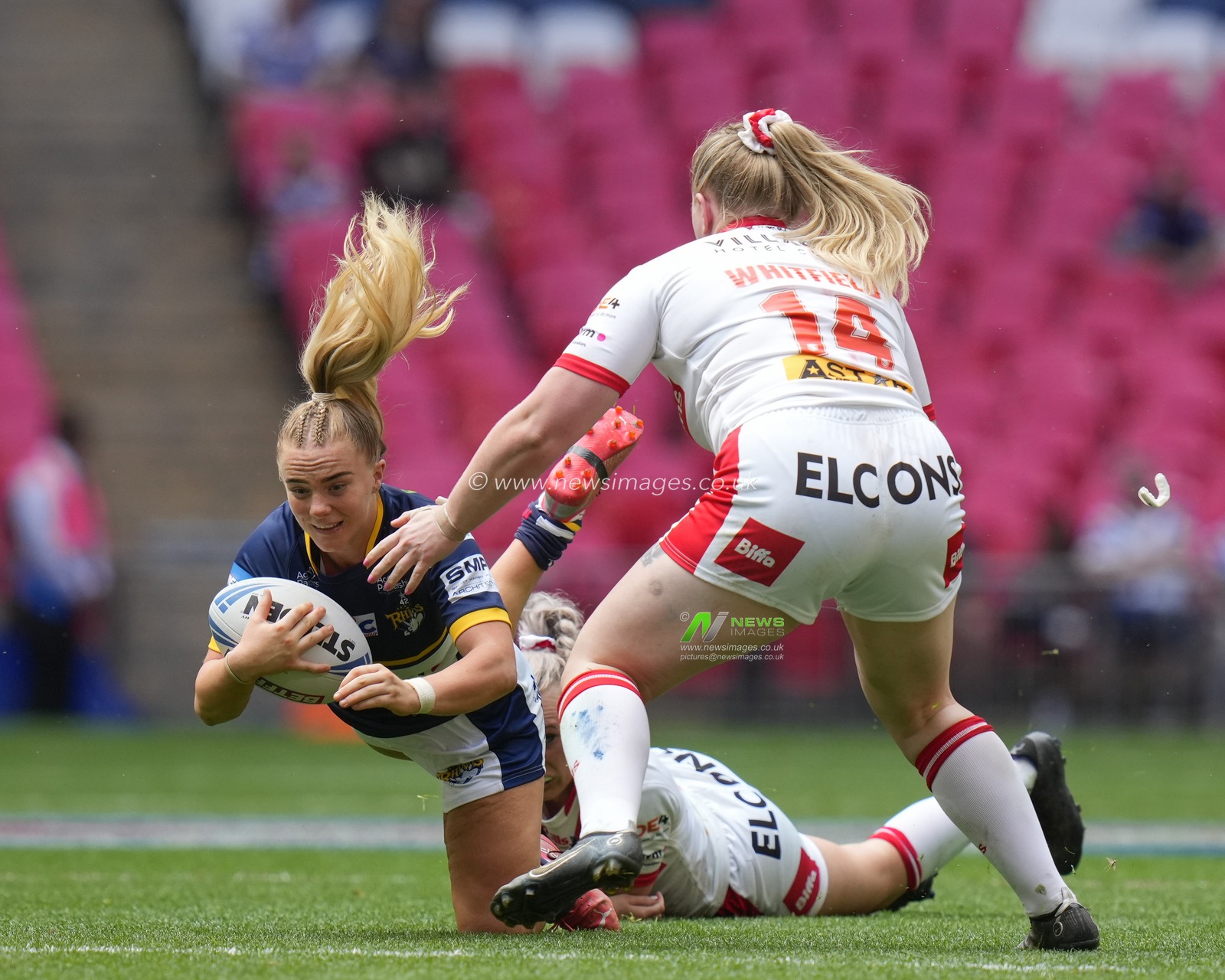 Lucy Murray #28 of Leeds Rhinos during the Betfred Challenge Cup match Hull KR vs Leigh Leopards at Wembley Stadium, London, United Kingdom, 12th August 2023

(Photo by Steve Flynn/News Images)