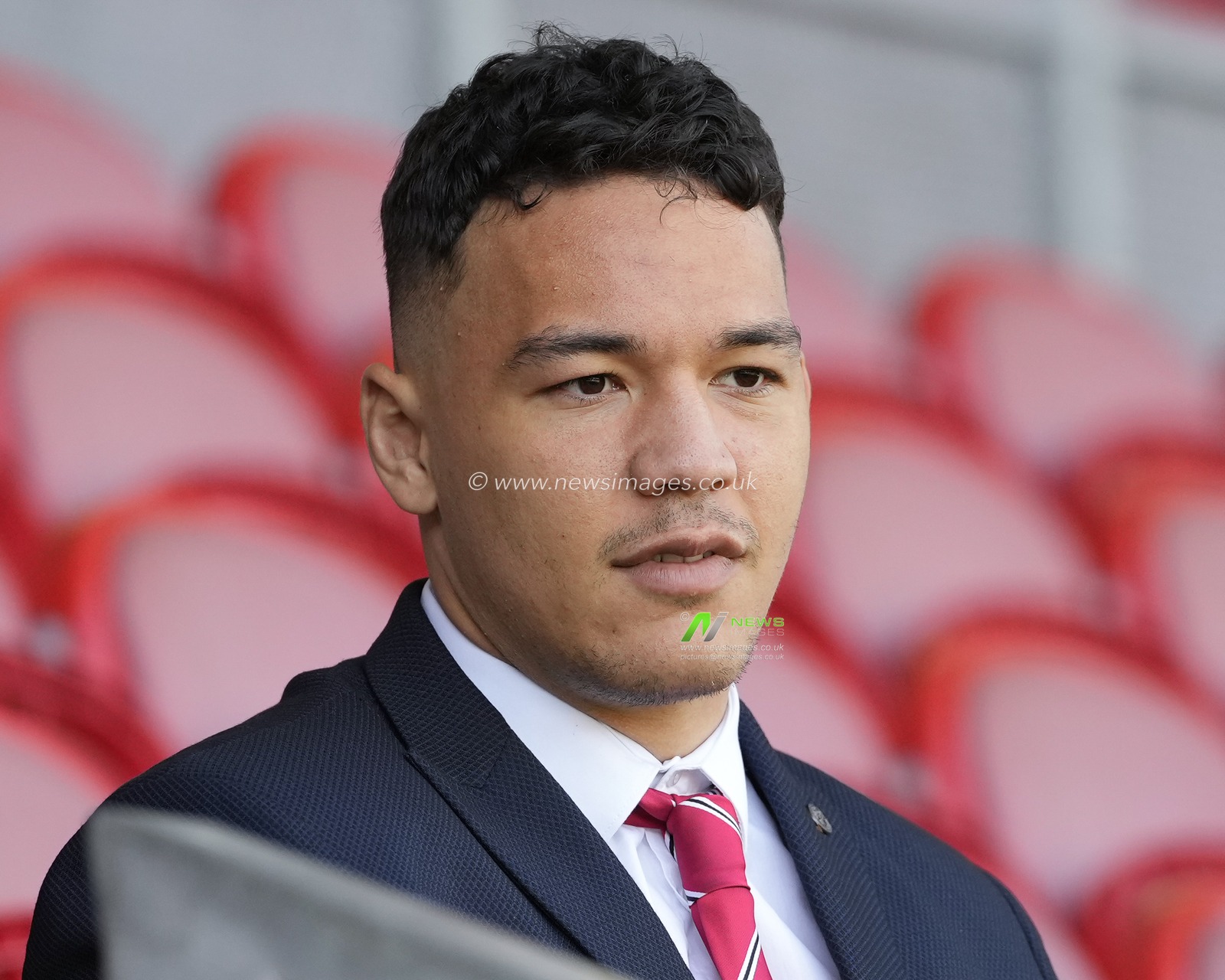 Tyler Dupree #16 of Salford Red Devils watches the reserves game before the Betfred Super League Round 12 match St Helens vs Salford Red Devils at Totally Wicked Stadium, St Helens, United Kingdom, 13th May 2023

(Photo by Steve Flynn/News Images)
