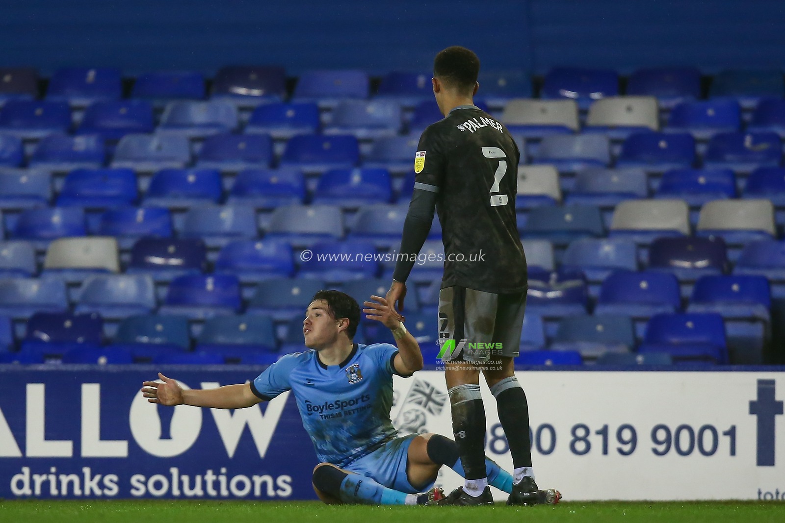 Callum OHare #11 of Coventry City pleads with Referee Leigh Doughty