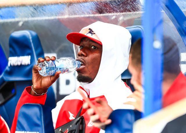 Paul Pogba of Monaco drinks water ahead of the Pre-season friendly match Nottingham Forest vs Monaco at SMH Group Stadiumact Stadium, Chesterfield, United Kingdom, 19th July 2025

(Photo by Richard Bierton/News Images)