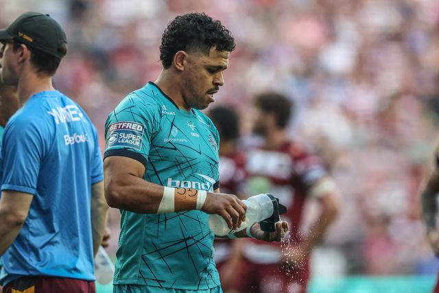 Jacob Gagai of Huddersfield Giants during the Betfred Super League round 18 match Wigan Warriors vs Huddersfield Giants at The Brick Community Stadium, Wigan, United Kingdom, 11th July 2025

(Photo by Alfie Cosgrove/News Images)