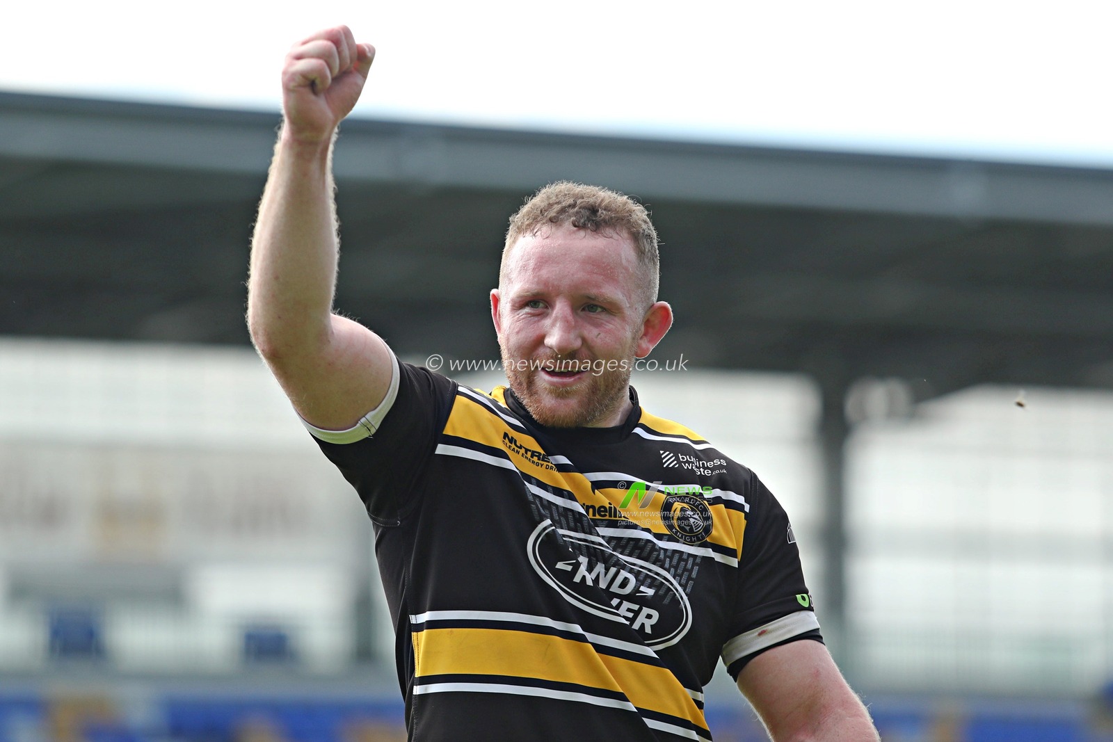Connor Fitzsimmons of York Knights RLFC celebrates after the Betfred Championship match York City Knights vs Featherstone Rovers at LNER Community Stadium, York, United Kingdom, 29th June 2025

(Photo by Sam Eaden/News Images)