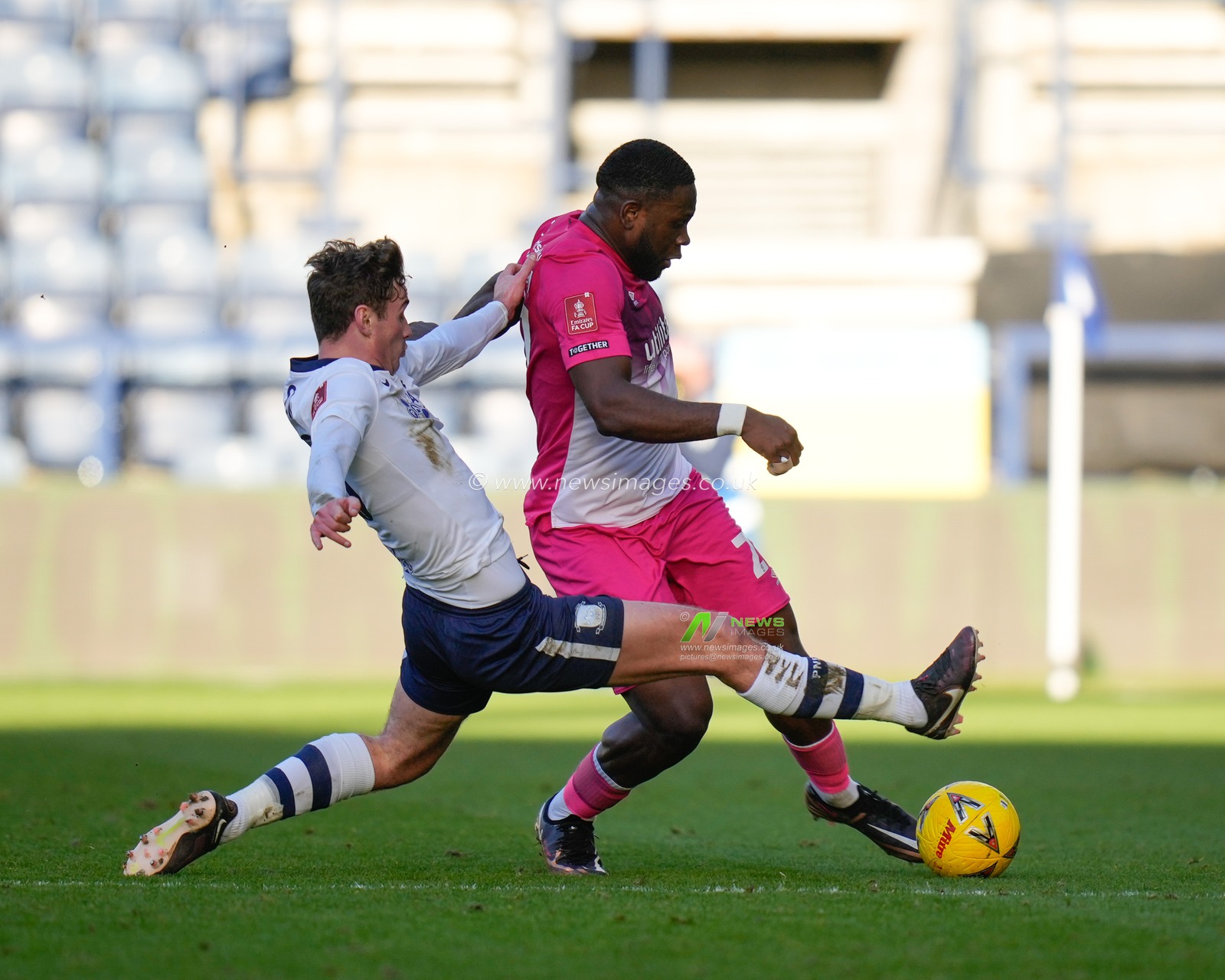 Alan Browne #8 of Preston North End stitches to tackle Tyreece Simpson #27 of Huddersfield Town during the Emirates FA Cup Third Round match Preston North End vs Huddersfield Town at Deepdale, Preston, United Kingdom, 7th January 2023

(Photo by Steve Flynn/News Images)