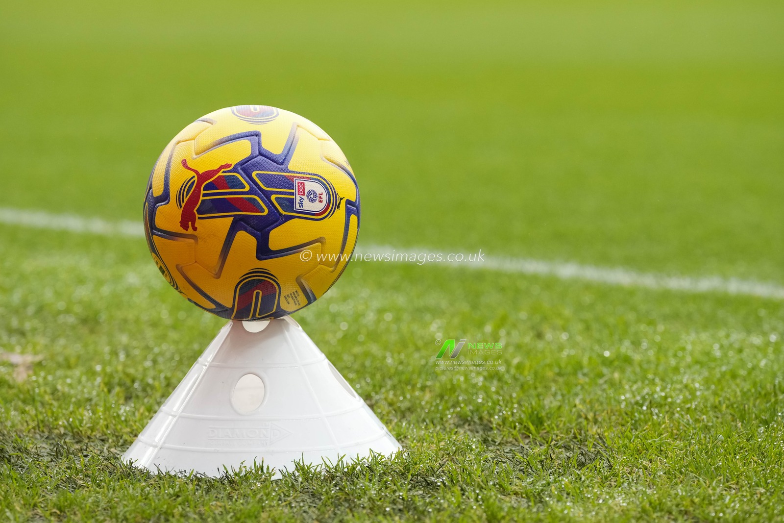 A Puma football bearing the EFL Logo during the Sky Bet Championship match Blackburn Rovers vs Leeds United at Ewood Park, Blackburn, United Kingdom, 9th December 2023

(Photo by Steve Flynn/News Images)