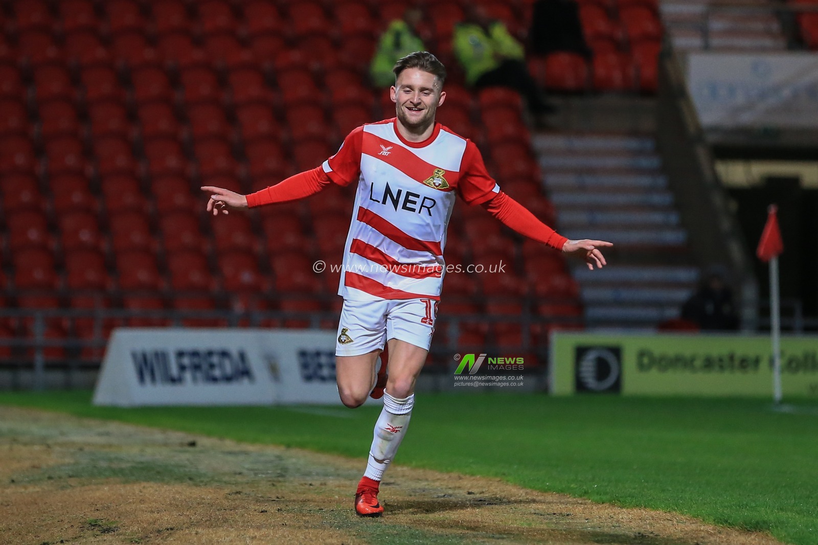 20th November 2018, Keepmoat Stadium, Doncaster, England; The Emirates FA Cup, Round 1, Doncaster Rovers v Chorley ; Alfie May (19) of Doncaster celebrates his first half hat-trick to maker it 5-0

Credit: Mark Cosgrove/News Images

English Football League images are subject to DataCo Licence