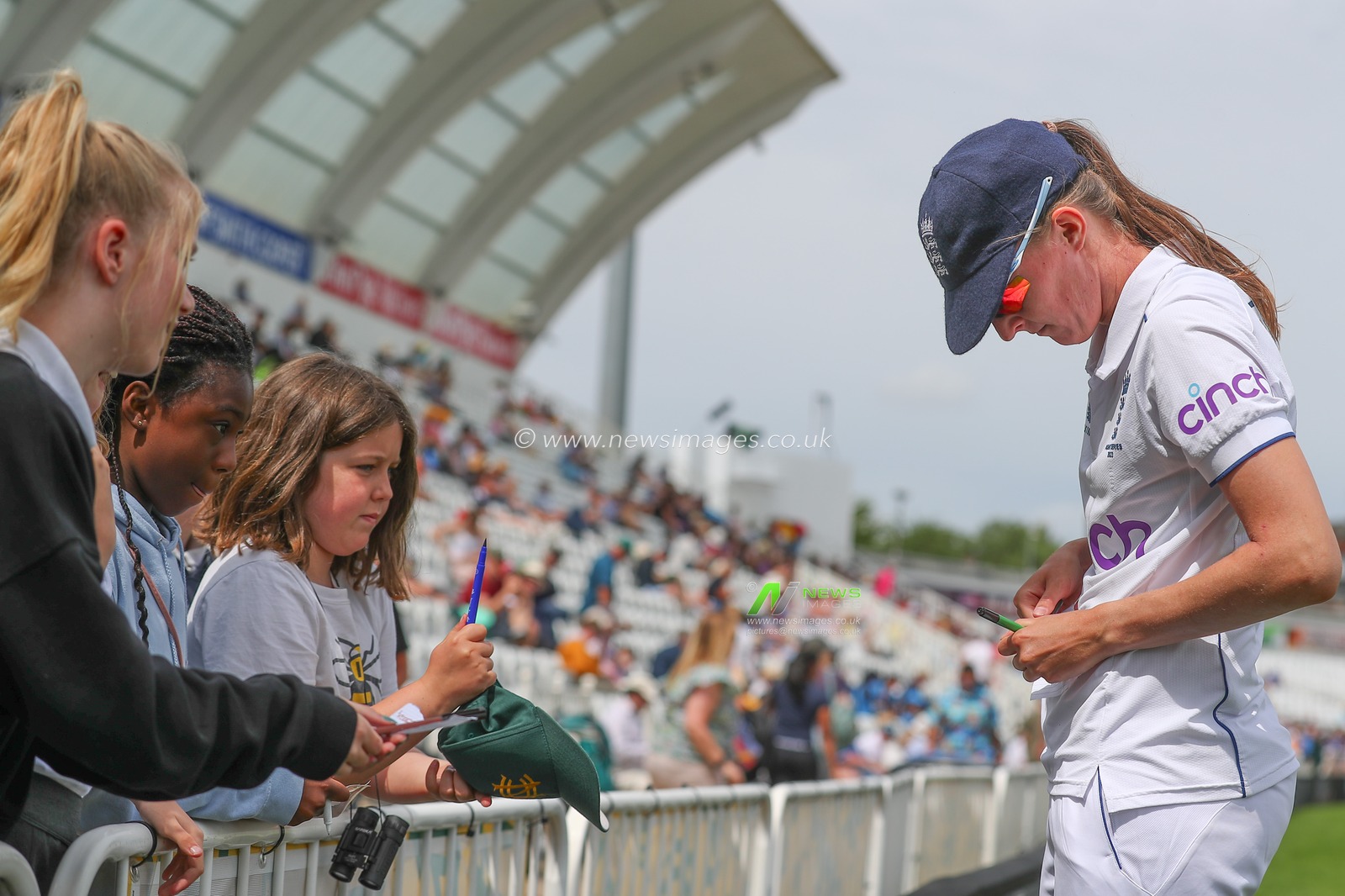 Lauren Filer of England signs fans book during the Metro Bank Women's Ashes 2023 match Day 2 England vs Australia at Trent Bridge, Nottingham, United Kingdom, 23rd June 2023

(Photo by Gareth Evans/News Images)