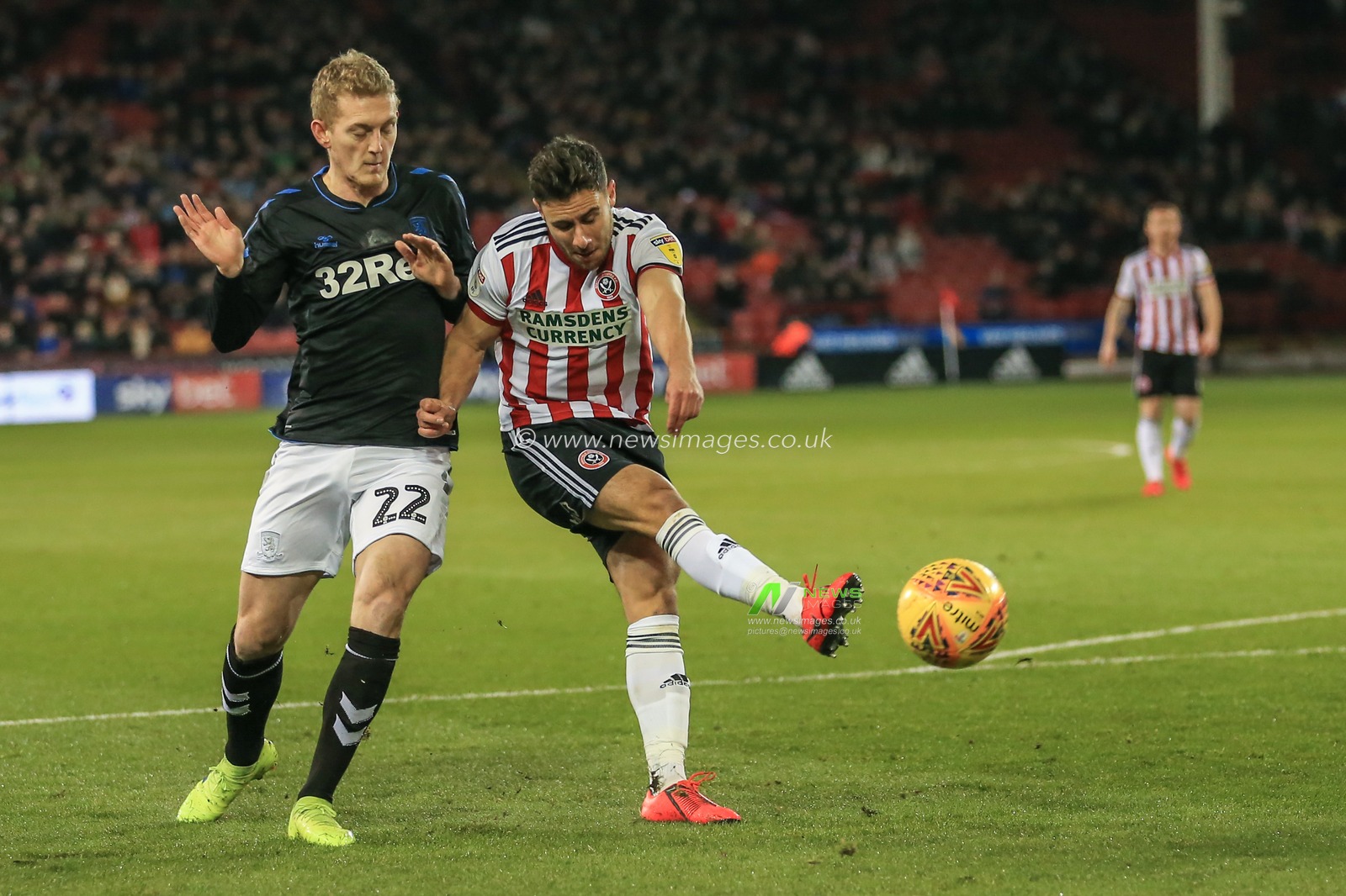 13th February 2019, Bramall Lane, Sheffield, England; Sky Bet Championship, Sheffield United vs Middlesbrough ; George Baldock (02) of Sheffield United shoots on goal and its saved 


Credit: Mark Cosgrove/News Images

English Football League images are subject to DataCo Licence