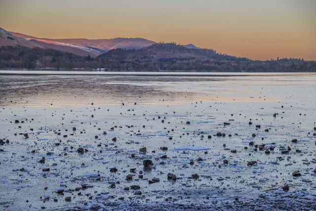A frozen Derwent Water in the Lake District