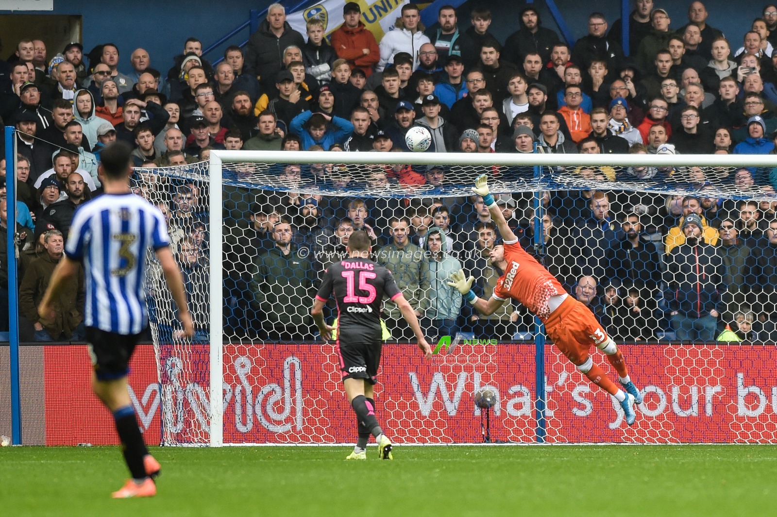 26th October 2019, Hillsborough, Sheffield, England; Sky Bet Championship, Sheffield Wednesday v Leeds United : Kiko Casilla (13) of Leeds United stop a goal with an acrobatic save.

Credit: Dean Williams/News Images