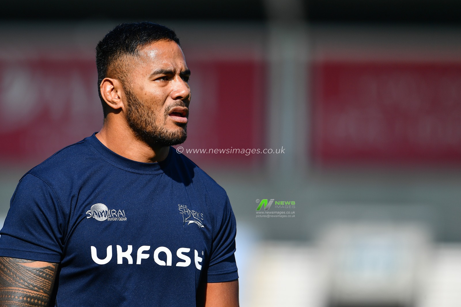Manu Tuilagi of Sale Sharks during pre match warm up