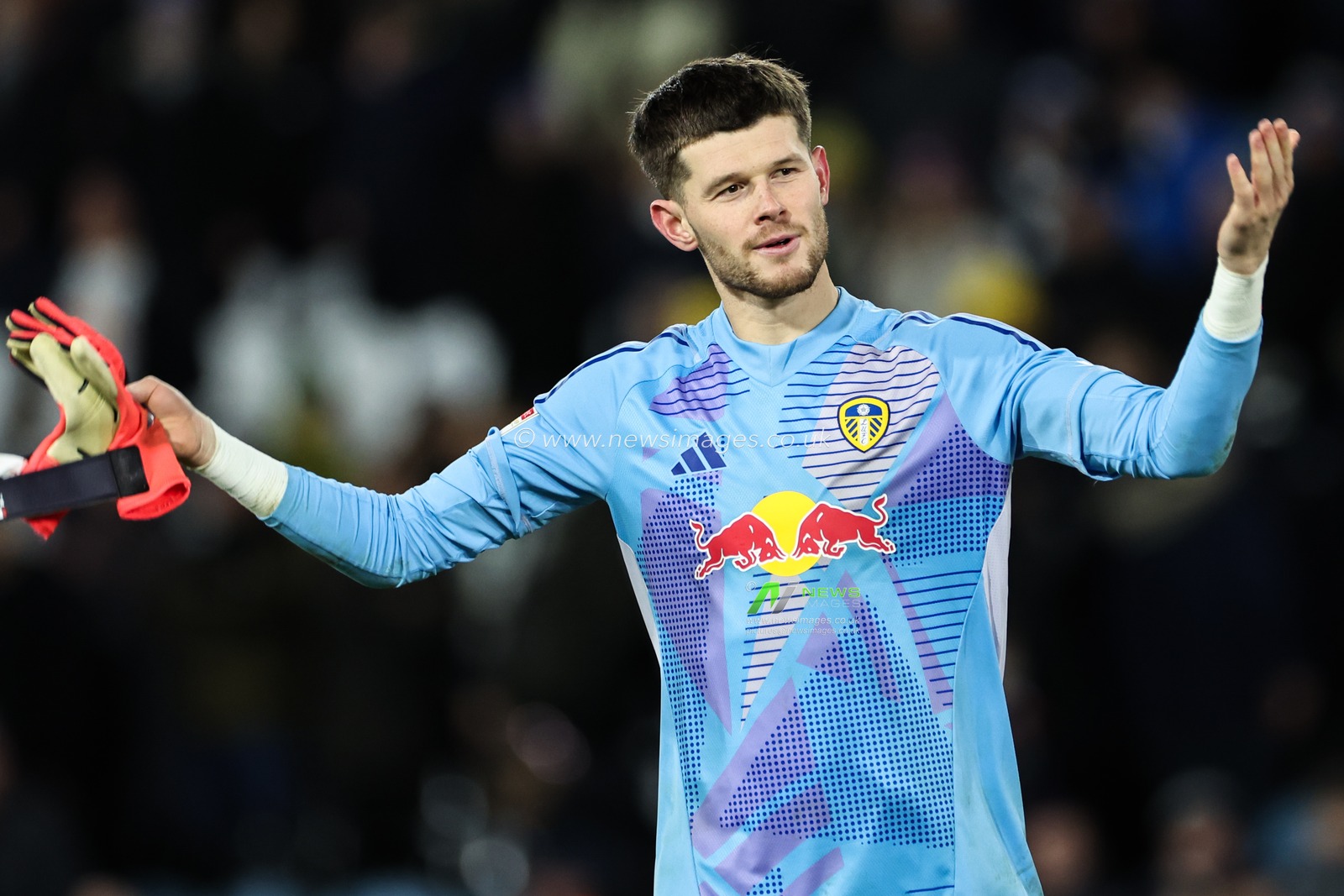 Illan Meslier of Leeds United celebrates his teams win after the Sky Bet Championship match Leeds United vs Middlesbrough at Elland Road, Leeds, United Kingdom, 10th December 2024

(Photo by Mark Cosgrove/News Images)