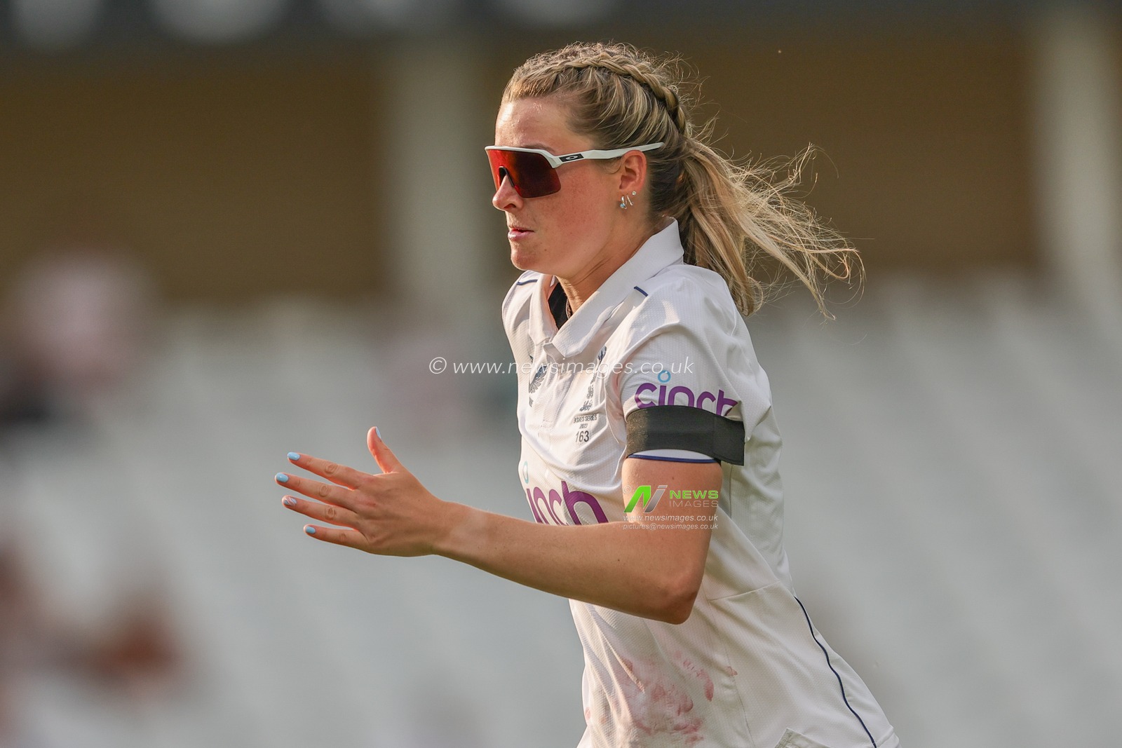 Lauren Bell of England chases the ball during the Metro Bank Women's Ashes 2023 match England vs Australia at Trent Bridge, Nottingham, United Kingdom, 22nd June 2023

(Photo by Mark Cosgrove/News Images)