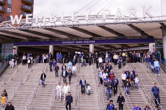 View of Wembley Park station as supporters stream out ahead of kick off during the Emirates FA Cup Final match Chelsea vs Manchester City at Wembley Stadium, London, United Kingdom on 16 May 2026

(Photo by Harvey Murphy/News Images)