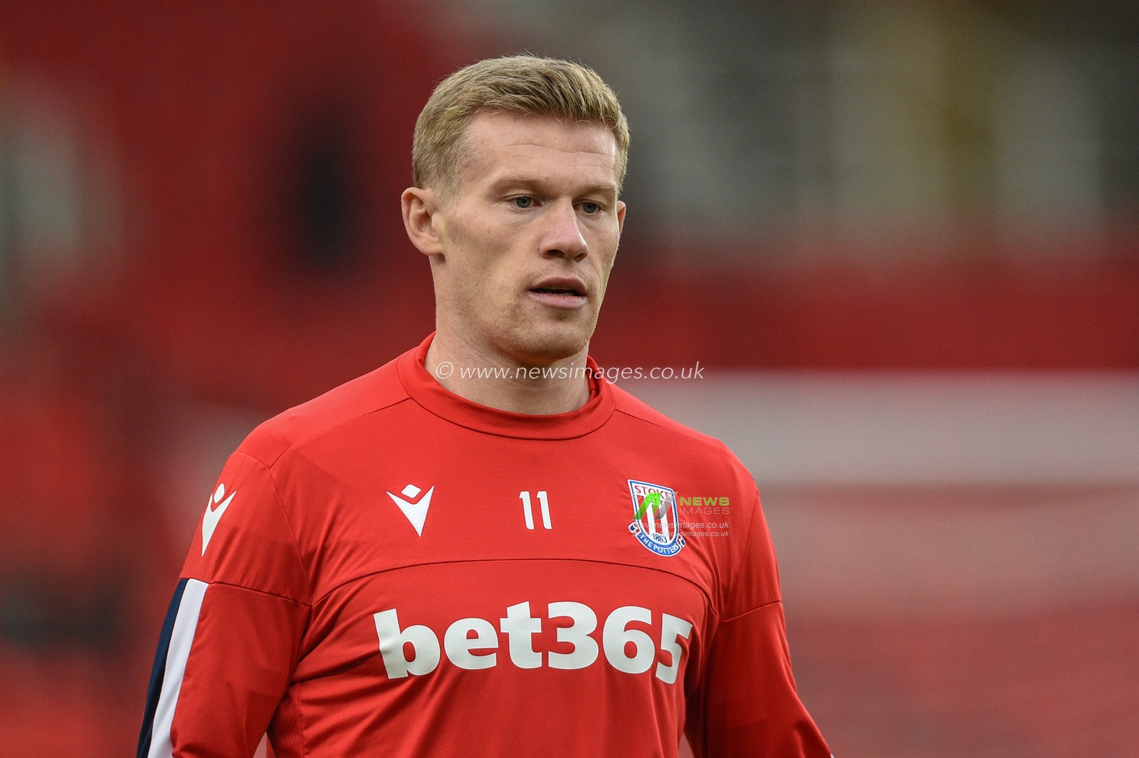 23rd November 2019, Bet365 Stadium, Stoke-on-Trent, England; Sky Bet Championship, Stoke City v Wigan Athletic : James McClean (11) of Stoke City during the pre match warm up.

Credit: Richard Long/News Images