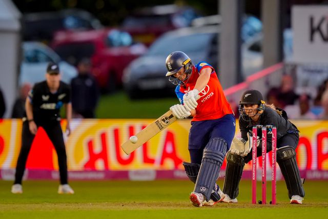 Alice Capsey of England hits the ball for four during the England Women v New Zealand 1st Vitality IT20 match at The Central Co-Op County Ground, Derby, United Kingdom on 20 May 2026

(Photo by Maynard Manyowa/News Images)