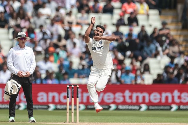 Akash Deep of India delivers the ball during the 2nd Rothesay Test Match day 5 England v India at Edgbaston, Birmingham, United Kingdom, 6th July 2025

(Photo by Mark Cosgrove/News Images)