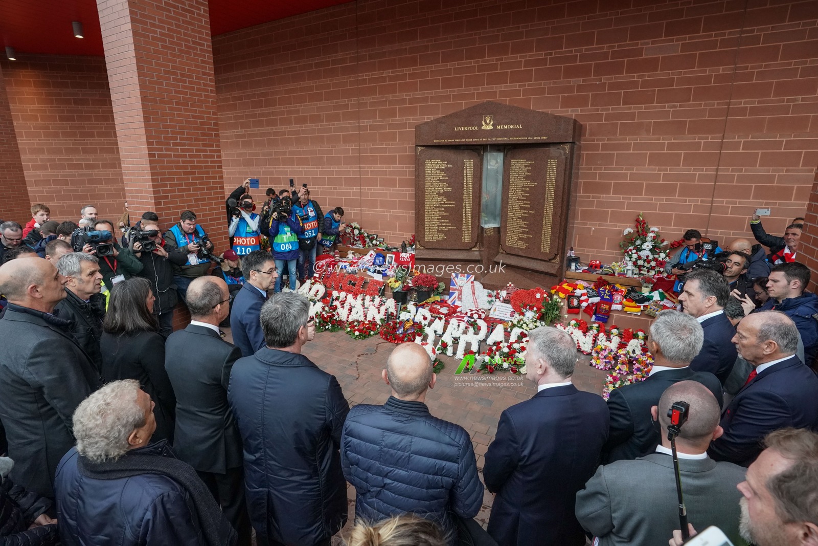 7th May 2019 , Anfield Stadium, Liverpool, England;  UEFA Champions League Semi Final, Second Leg, Liverpool FC vs FC Barcelona ; People gather and pay their respects at the Liverpool Memorial outside Anfield


Credit: Terry Donnelly/News Images