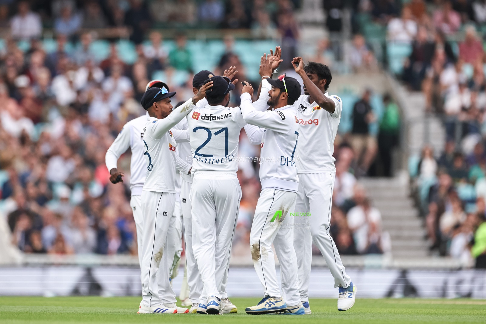 Kamindu Mendis of Sri Lanka celebrates caching out Harry Brook of England during the 3rd Rothesay Test Match Day Two England v Sri Lanka at The Kia Oval, London, United Kingdom, 7th September 2024

(Photo by Mark Cosgrove/News Images)