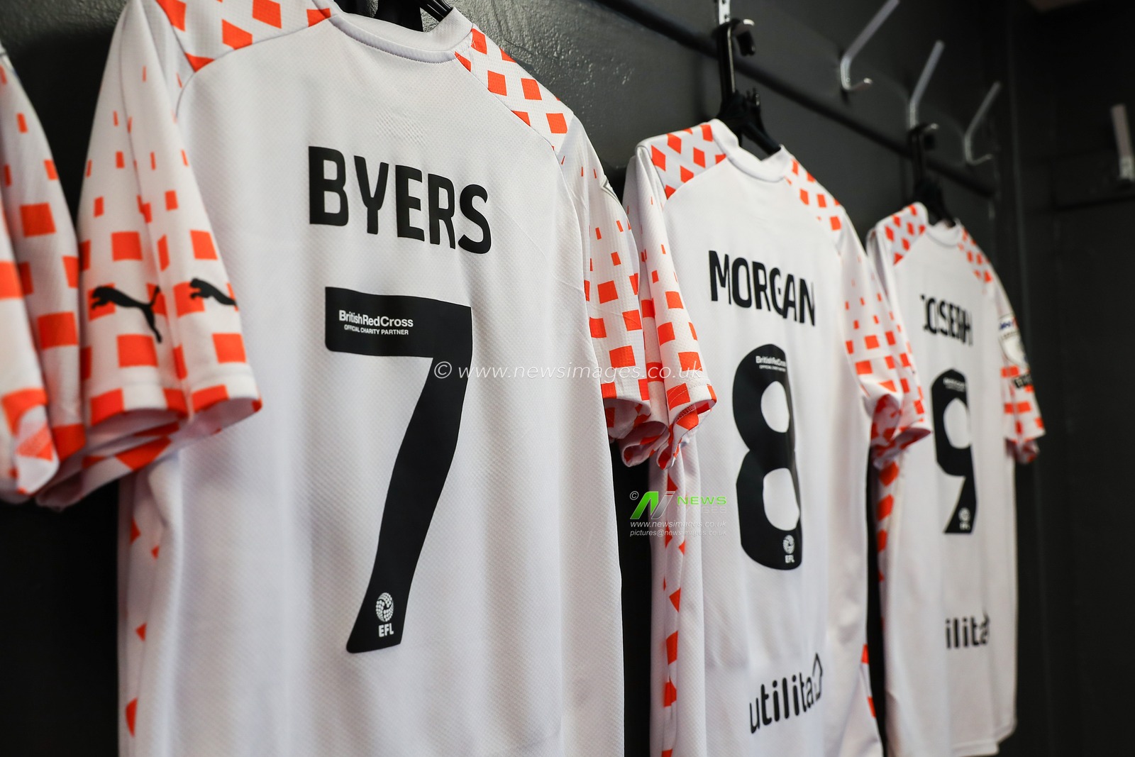 The Blackpool away shirt hung in the away dressing room ahead of the Sky Bet League 1 match Carlisle United vs Blackpool at Brunton Park, Carlisle, United Kingdom, 13th April 2024

(Photo by Gareth Evans/News Images)