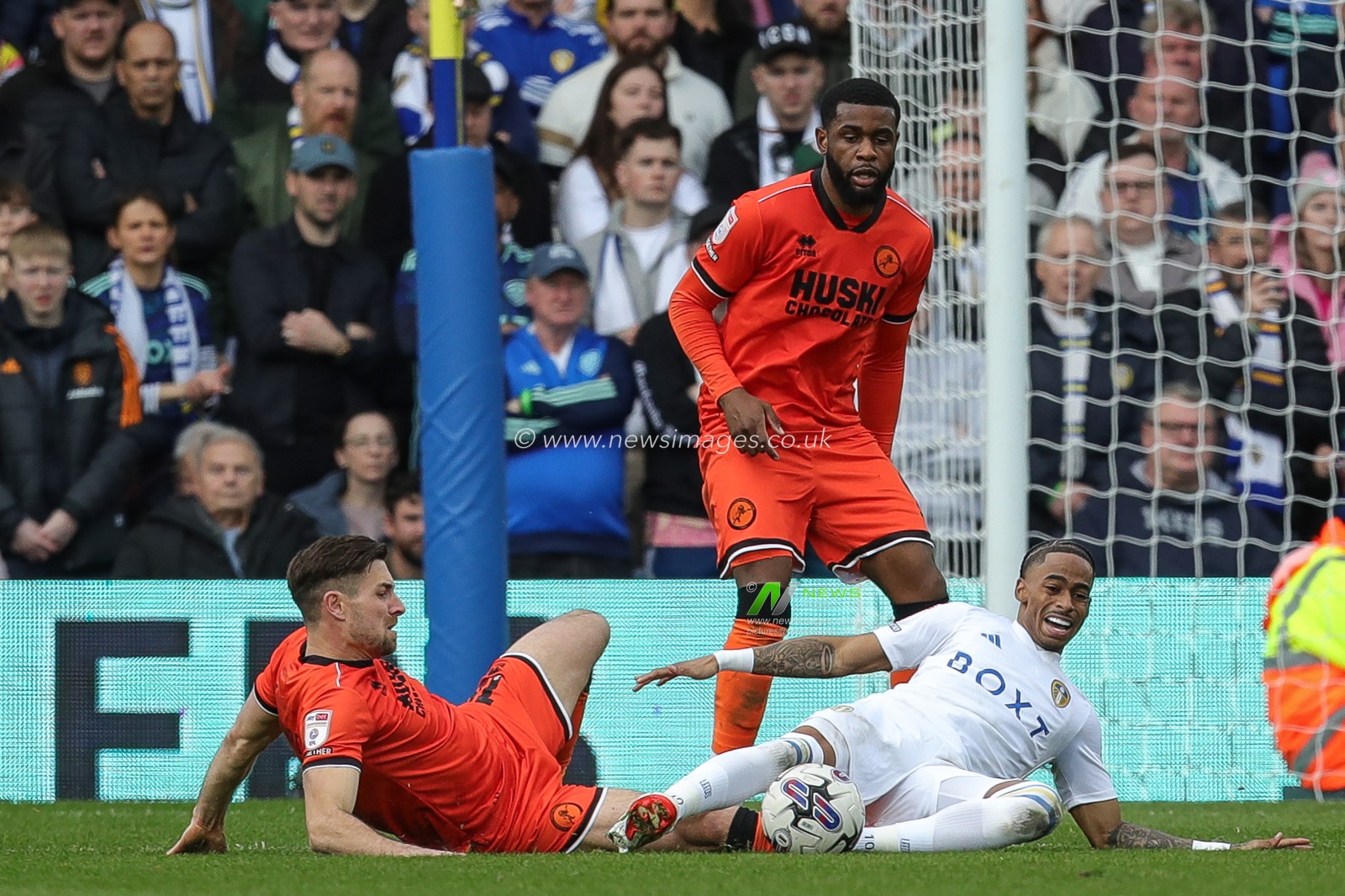 Crysencio Summerville of Leeds United is brought down during the Sky Bet Championship match Leeds United vs Millwall at Elland Road, Leeds, United Kingdom, 17th March 2024

(Photo by James Heaton/News Images)