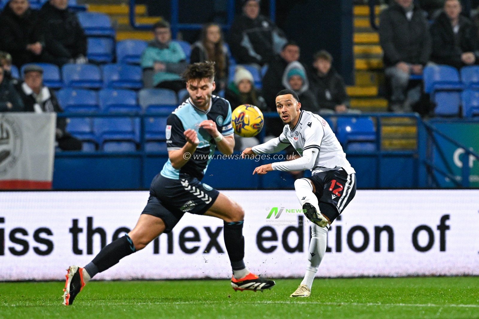 Josh Dacres-Cogley of Bolton Wanderers crosses the ball, during the Sky Bet League 1 match Bolton Wanderers vs Wycombe Wanderers at Toughsheet Community Stadium, Bolton, United Kingdom, 13th February 2024

(Photo by Cody Froggatt/News Images)