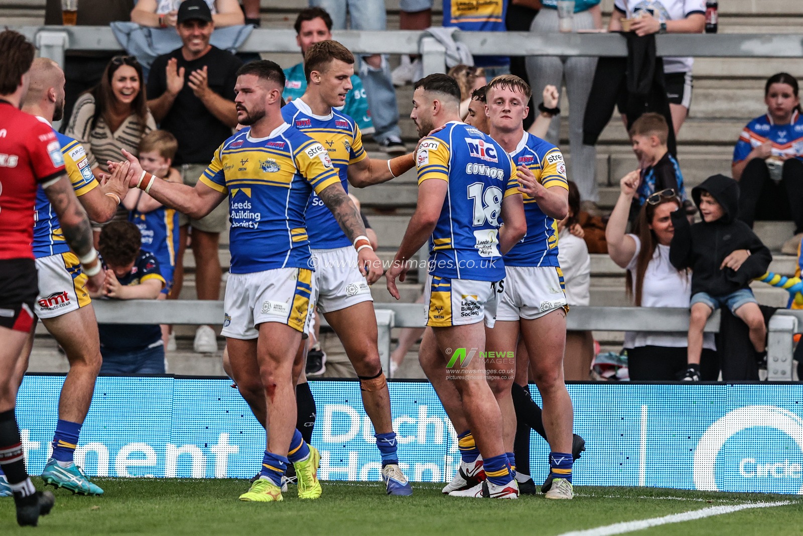 Alfie Edgell of Leeds Rhinos celebrates his try during the Betfred Super League round 19 match Leeds Rhinos vs Salford Red Devils at Headingley Stadium, Leeds, United Kingdom, 18th July 2025

(Photo by Alfie Cosgrove/News Images)