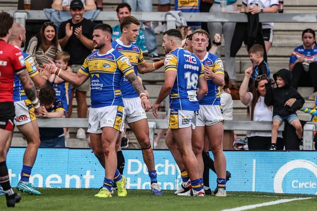 Alfie Edgell of Leeds Rhinos celebrates his try during the Betfred Super League round 19 match Leeds Rhinos vs Salford Red Devils at Headingley Stadium, Leeds, United Kingdom, 18th July 2025

(Photo by Alfie Cosgrove/News Images)