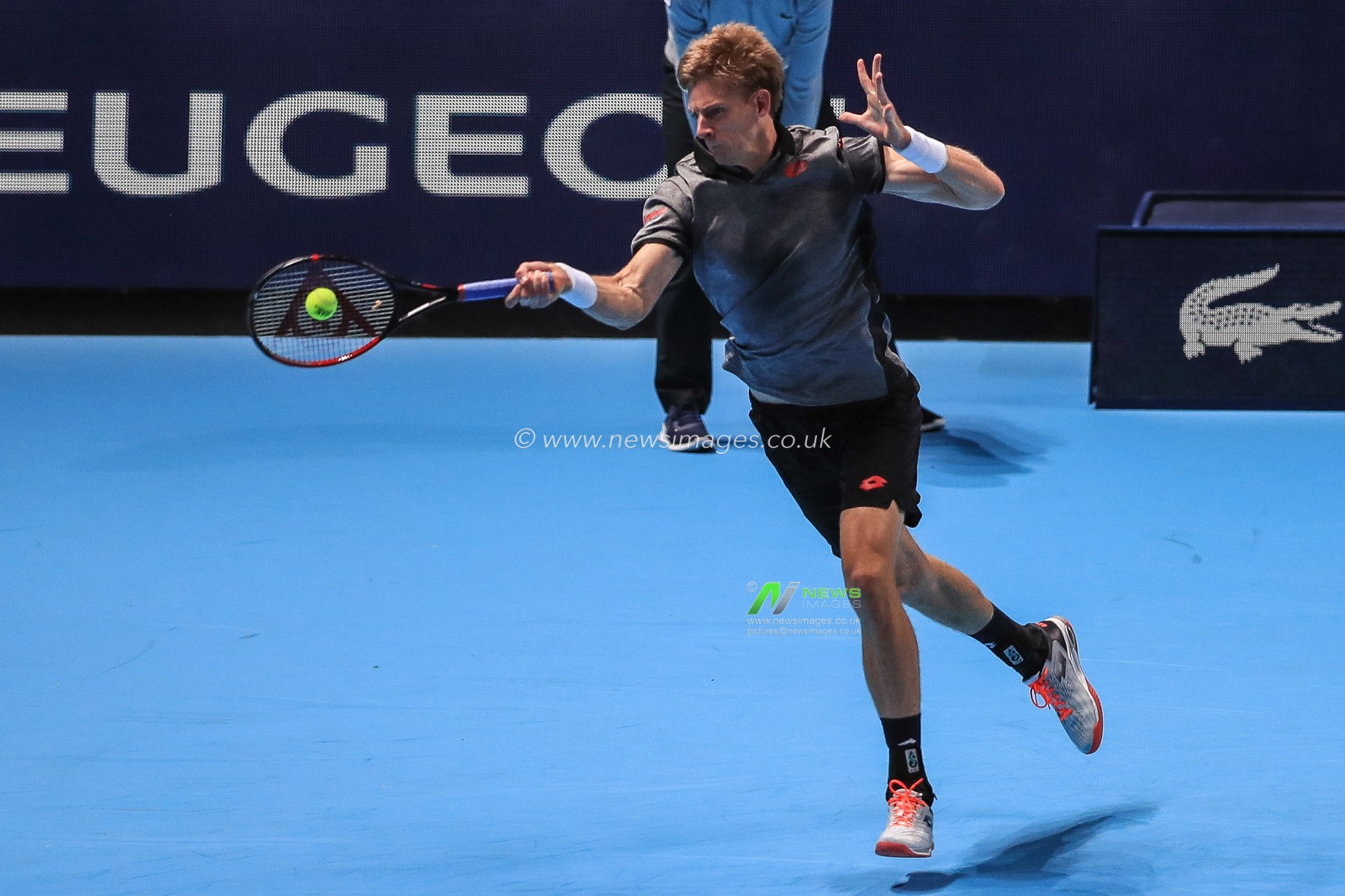 13th November 2018, The O2 , London, England;  The Apt Finals; Kevin Anderson of South African in action during their match against Kei Nishikori of Japan 

Credit: Romena Fogliati/News Images