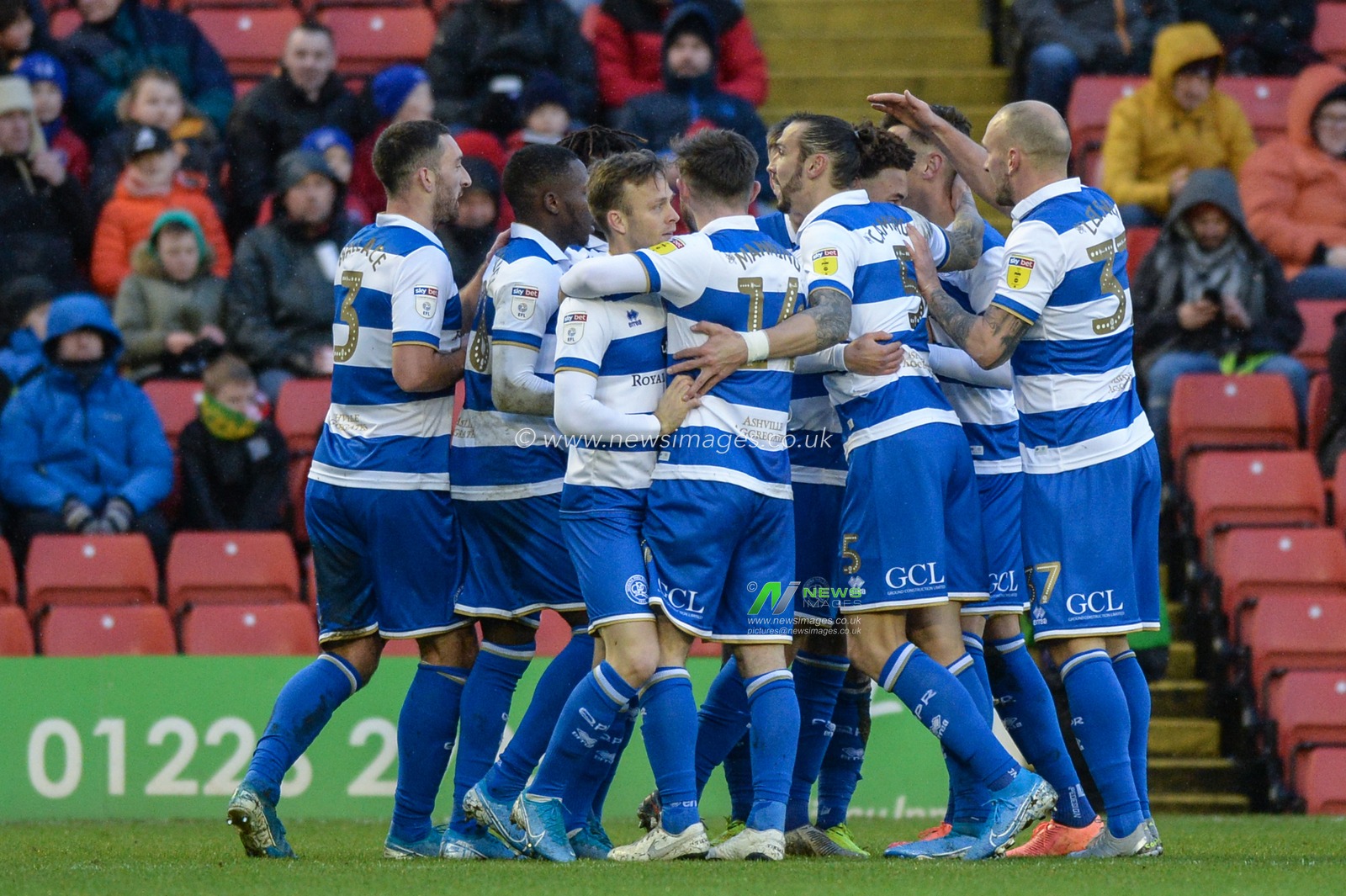 14th December 2019, Oakwell, Barnsley, England; Sky Bet Championship, Barnsley v Queens Park Rangers : Goalscorer Luke Amos (8) of Queens Park Rangers celebrates his first of two goals in his sides defeat.

Credit: Dean Williams/News Images