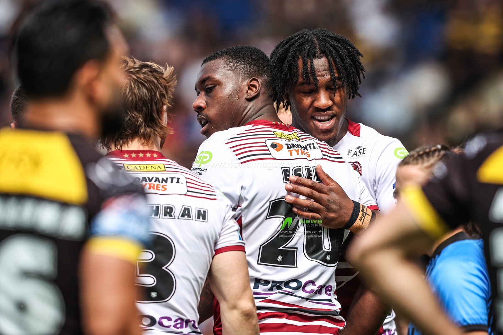 Sam Eseh of Wigan Warriors celebrates his try during the Betfred Super League round 15 match York Knights vs Wigan Warriors at LNER Community Stadium, York, United Kingdom on 20 June 2026

(Photo by Alfie Cosgrove/News Images)