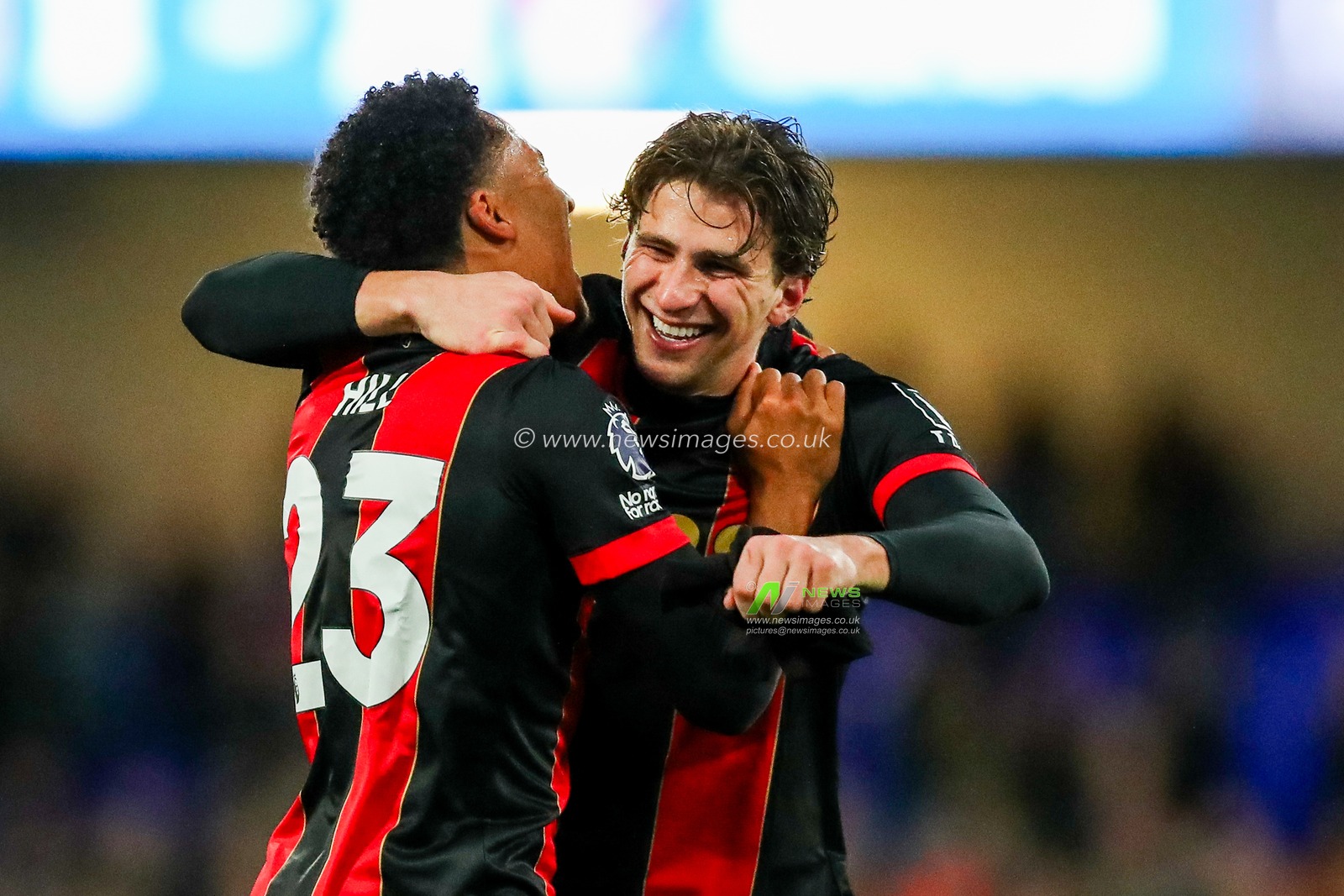James Hill and Illia Zabarnyi of AFC Bournemouth celebrate after the teams victory following the Premier League match Ipswich Town vs Bournemouth at Portman Road, Ipswich, United Kingdom, 8th December 2024

(Photo by Izzy Poles/News Images)