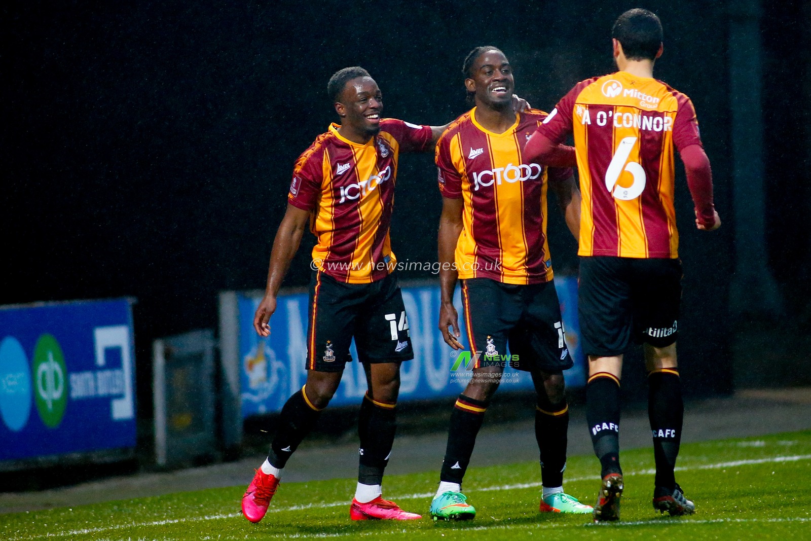 Celebration Clayton Donaldson (C) #10 of Bradford City  scores the 1st goal to make it 1-0