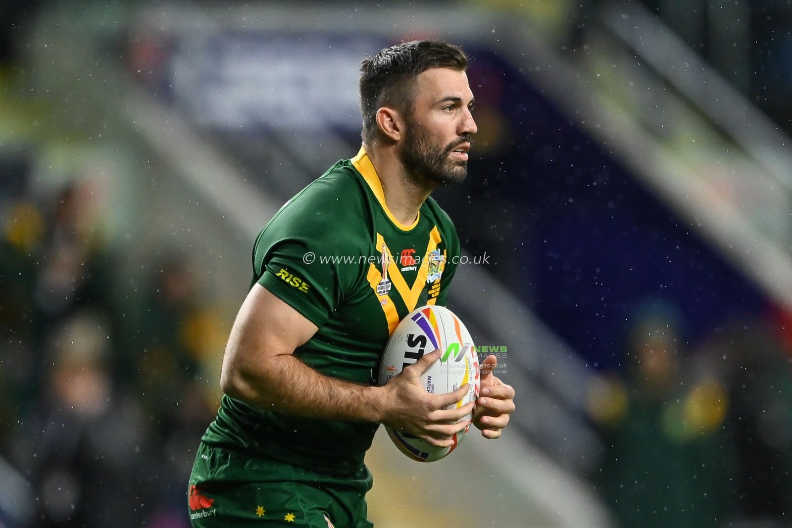 James Tedesco of Australia during pre match warm up ahead of the Rugby League World Cup 2021 match Australia vs Fiji at Headingley Stadium, Leeds, United Kingdom, 15th October 2022

(Photo by Craig Thomas/News Images)