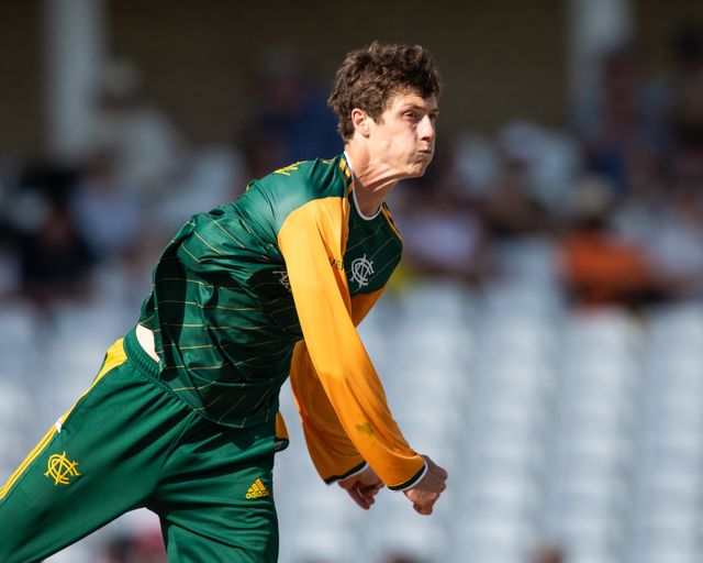Calvin HARRISON of Nottingham Outlaws bowling during the Royal London One-day Cup match Nottinghamshire vs Essex at Trent Bridge, Nottingham, United Kingdom, 11th August 2024

(Photo by Mark Dunn/News Images)