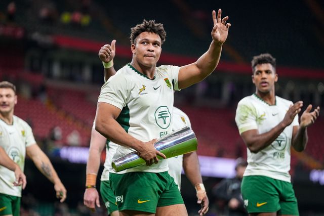 Zachary Porthen of South Africa waves to the crowd during the Quilter Nations Series 2025 match Wales vs South Africa at Principality Stadium, Cardiff, United Kingdom, 29th November 2025

(Photo by Andrew Lewis/News Images)

*** GER AUT SUI OUT ***