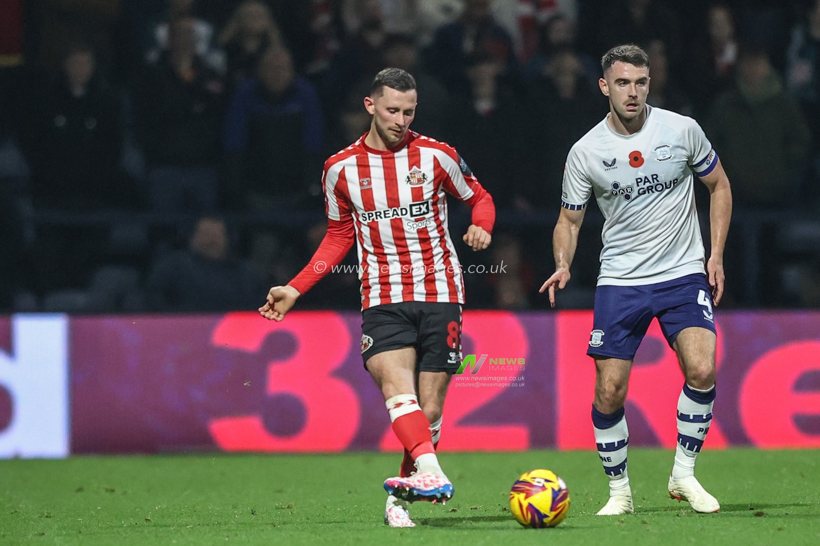 Alan Browne of Sunderland passes the ball during the Sky Bet Championship match Preston North End vs Sunderland at Deepdale, Preston, United Kingdom, 6th November 2024

(Photo by Alfie Cosgrove/News Images)