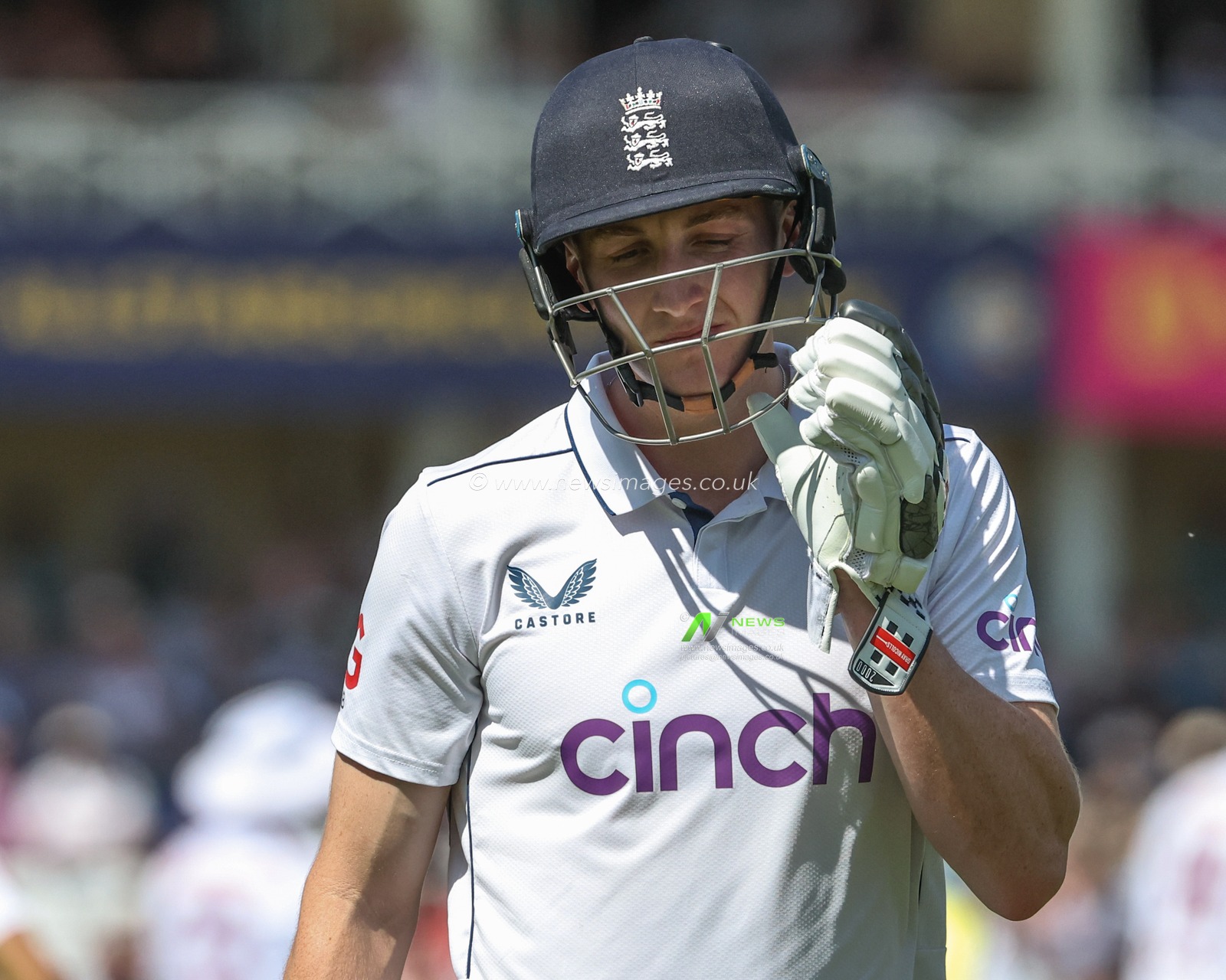 Harry Brook of England leaves the field of play after being caught out by Kirk McKenzie of West Indies during the 2nd Rothesay Test Match match England vs West Indies at Trent Bridge, Nottingham, United Kingdom, 18th July 2024

(Photo by Mark Cosgrove/News Images)