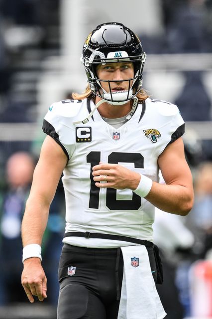 Trevor Lawrence of the Jacksonville Jaguars during the pre game warm up during the Week 6 match Chicago Bears vs Jacksonville Jaguars at Tottenham Hotspur Stadium, London, United Kingdom, 13th October 2024

(Photo by Craig Thomas/News Images)