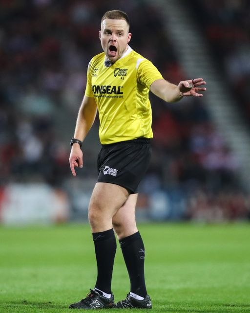 Referee Tom Grant during the Betfred Super League  Round 7 match St Helens vs Wakefield Trinity at Totally Wicked Stadium, St Helens, United Kingdom, 11th April 2025

(Photo by Gareth Evans/News Images)