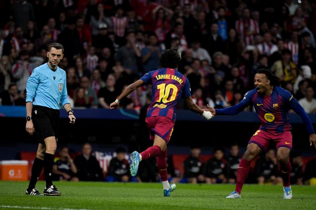 Lamine Yamal of FC Barcelona celebrate his goal during the UEFA Champions League Quarter Finals match Atletico Madrid vs Barcelona at Riyadh Air Metropolitano, Madrid, Spain on 14 April 2026

(Photo by Samuel Carreno/News Images)