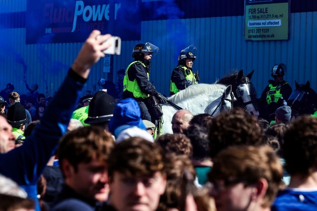 Everton fans arrive at Hill Dickinson with flares ready for derby day during the Premier League match Everton vs Liverpool at Hill Dickinson Stadium, Liverpool, United Kingdom on 19 April 2026

(Photo by Alfie Cosgrove/News Images)